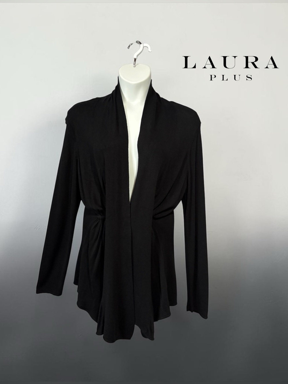Laura Plus, Black Open Front Cardigan Silk Blend, 1X Plus Size